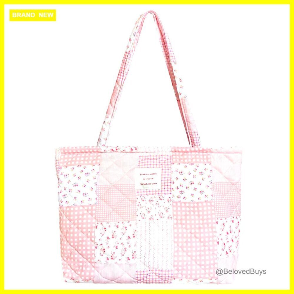 Quilted Cotton Tote Bag with Zipper Closure for Women